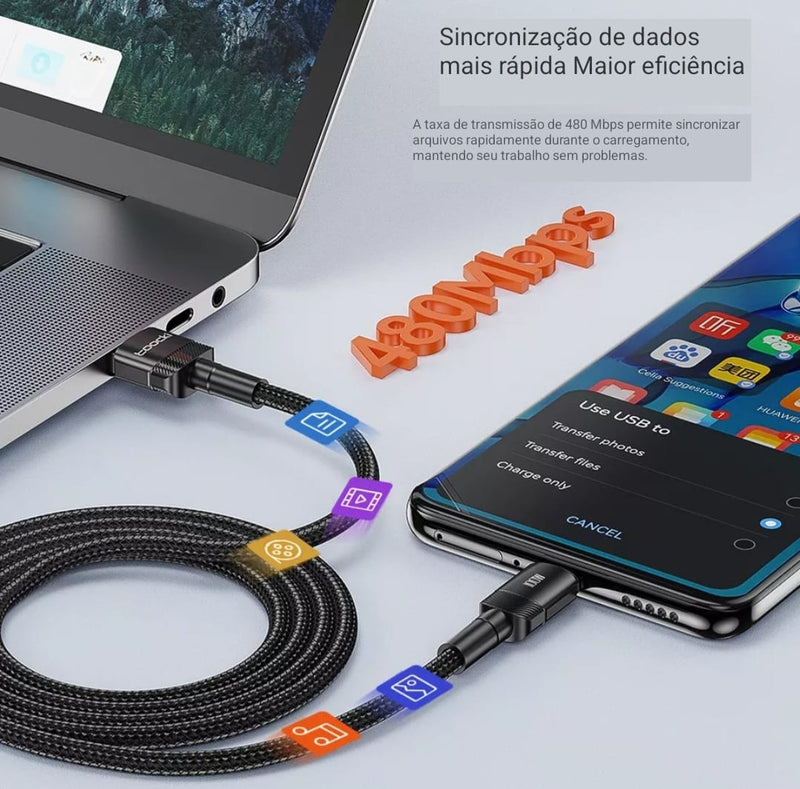 CABO PARA CARREGAMENTO RÁPIDO - USB X TIPO C